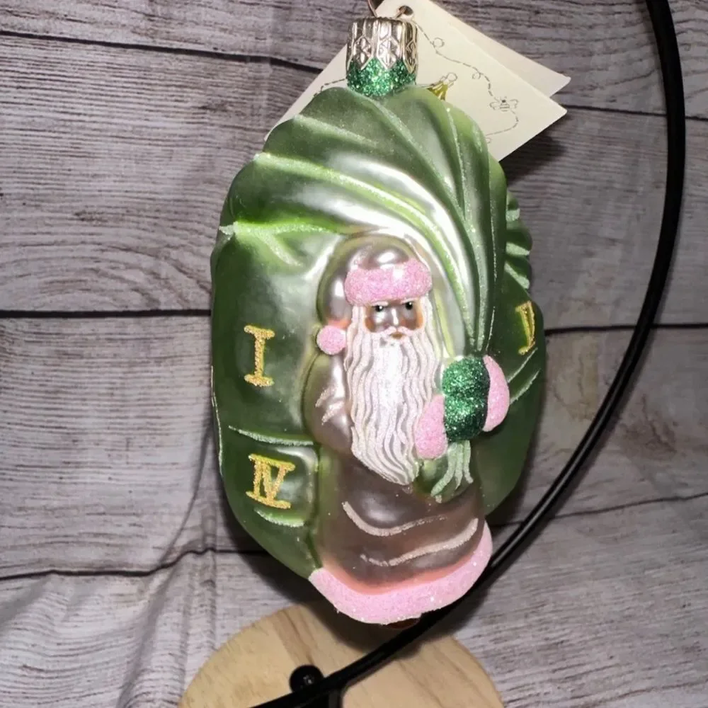 Patricia Breen Advent Santa Roman Numerals Pink Christmas Tree‎ Holiday Ornament